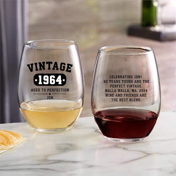 Vintage Birthday Personalized Wine Glasses