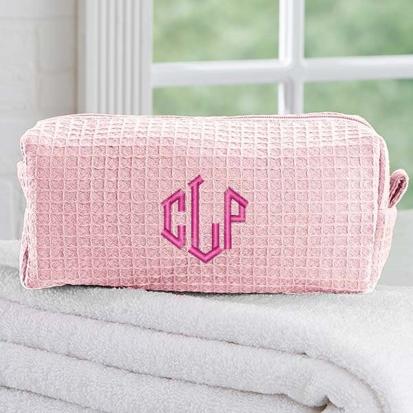 Embroidered Waffle Weave Cosmetic Bag