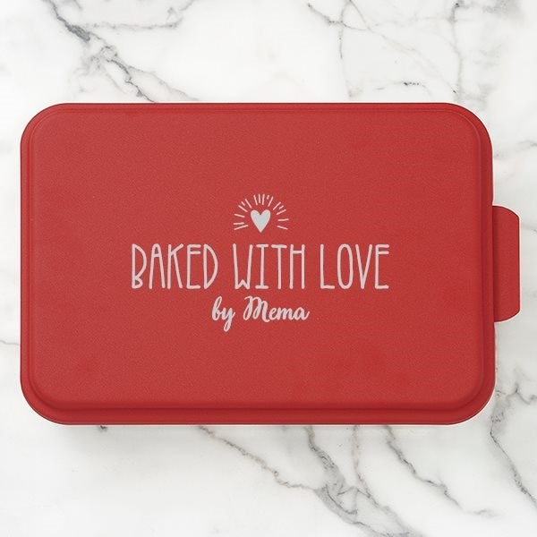 Made With Love Personalized Cake Pan with Red Lid