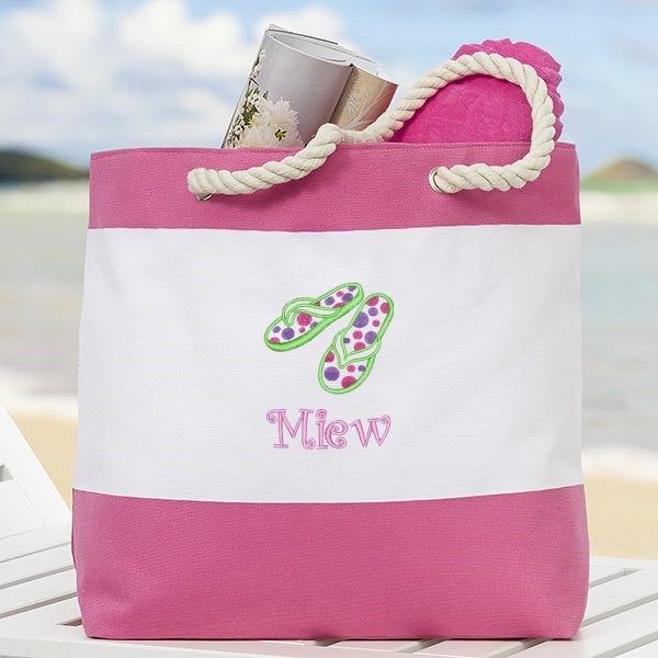 Beach Fun! Embroidered Beach Tote Pink