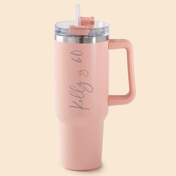 Personalized 40oz Stainless Steel Tumbler - Custom Engraved Name, Double Wall Insulated With Handle & Straw Lid