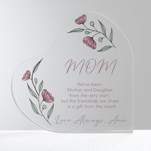 Crystal Heart Mom Keepsake - 3.9 Inch Engraved Appreciation Gift For Mother's Day, Birthday, Decorative Display