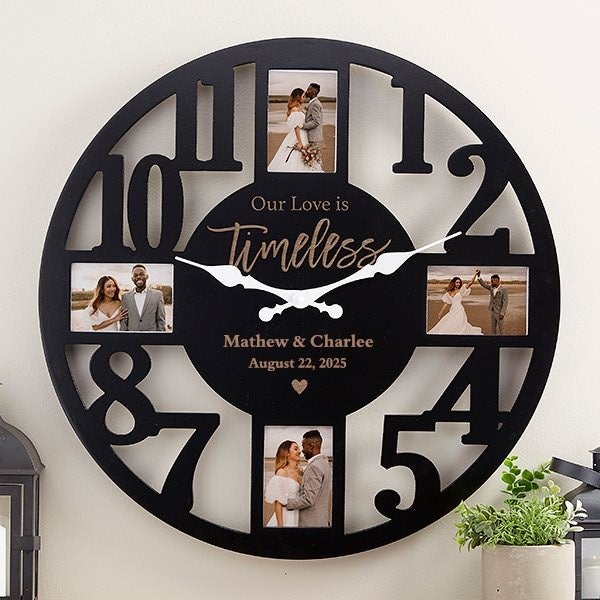 Our Love Is Timeless Personalized Picture Frame Wall Clock - Black