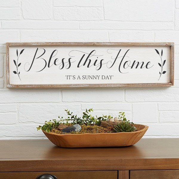Bless This Home Personalized Whitewashed Wood Wall Art - 30x8
