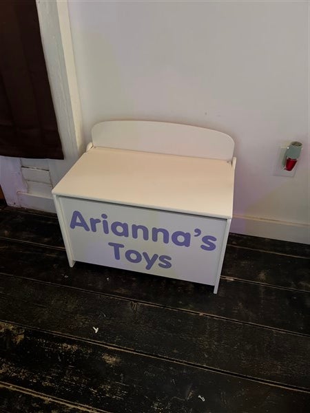 Personalized Kids Wood Toy Box White