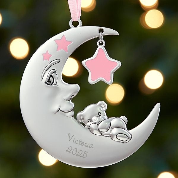 Baby Girl First Christmas Ornament - Personalized Moon
