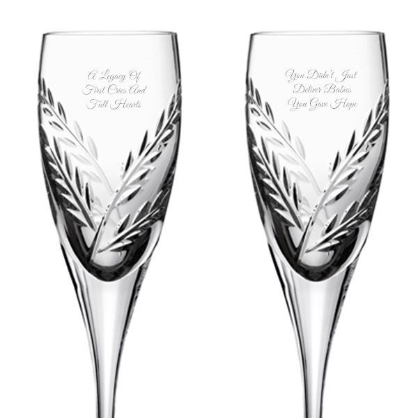 Engraved Vera Wang Crystal Leaf Flute Set