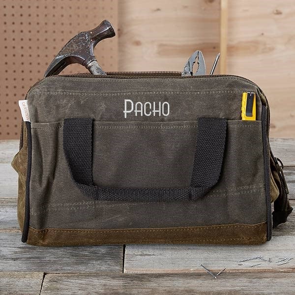Embroidered Olive Waxed Canvas Tool Bag