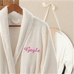 Embroidered Luxury Ivory Fleece Robe - 12138