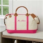 Luxurious Weekender Embroidered Pink Canvas Duffel Bag