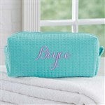 Embroidered Waffle Weave Cosmetic Bag