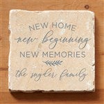 35827 - New Home, New Memories Personalized Tumbled Stone Coaster Set