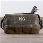 36572 - Embroidered Olive Waxed Canvas Travel Toiletry Bag