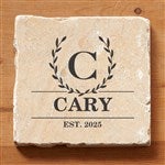 31268 - Laurel Wreath Personalized Tumbled Stone Coaster Set