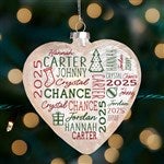 49333 - Holiday Repeating Name Personalized Lightable Frosted Glass Heart Ornament