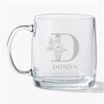54937 - Floral Initial & Name Engraved 12.5oz Glass Wide Mug