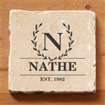 31268 - Laurel Wreath Personalized Tumbled Stone Coaster Set