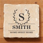 31268 - Laurel Wreath Personalized Tumbled Stone Coaster Set