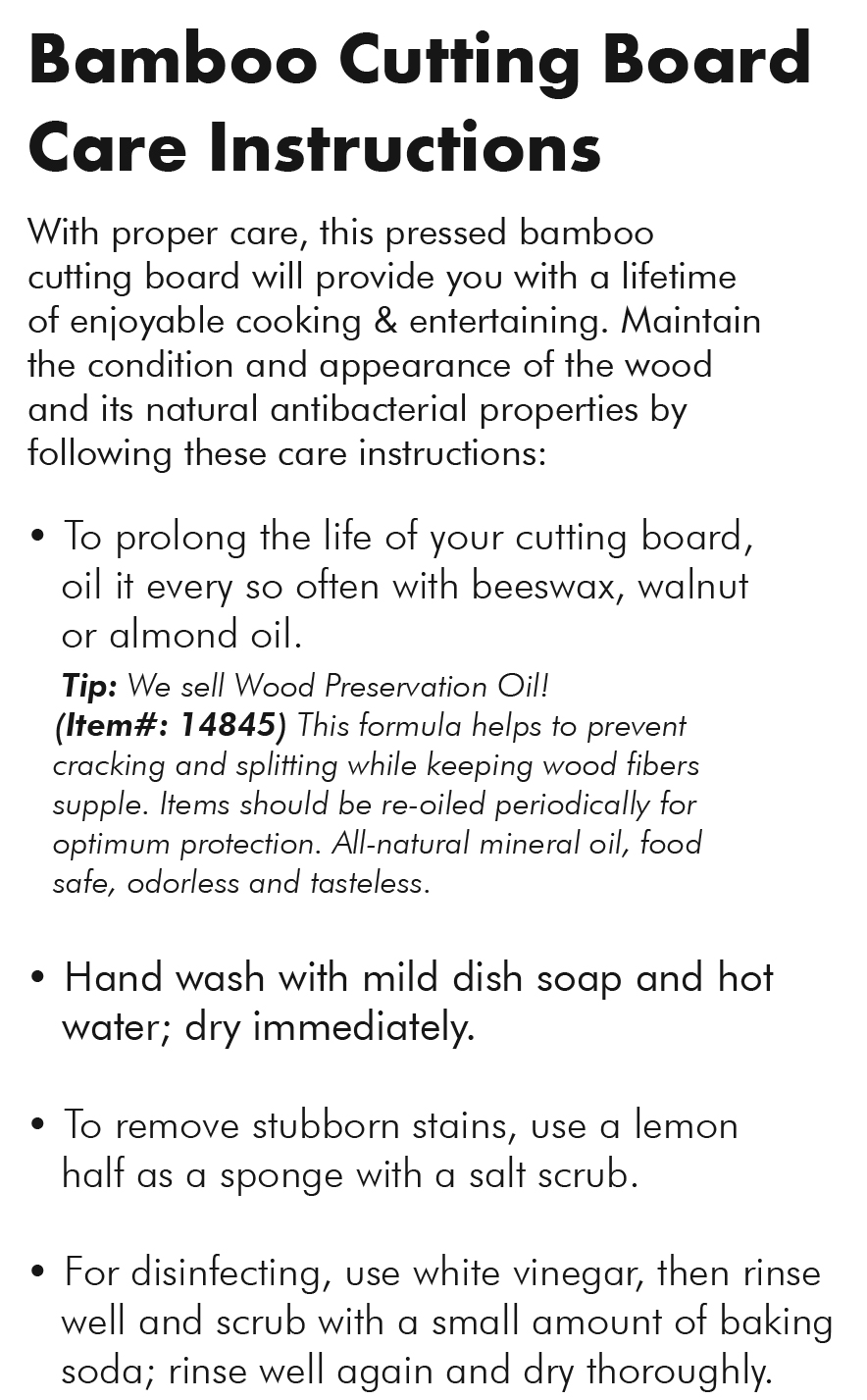Bamboo Cutting Board Care Instructions