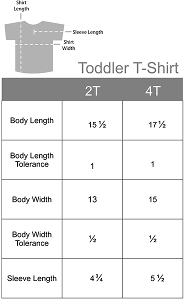 size chart toddler tee